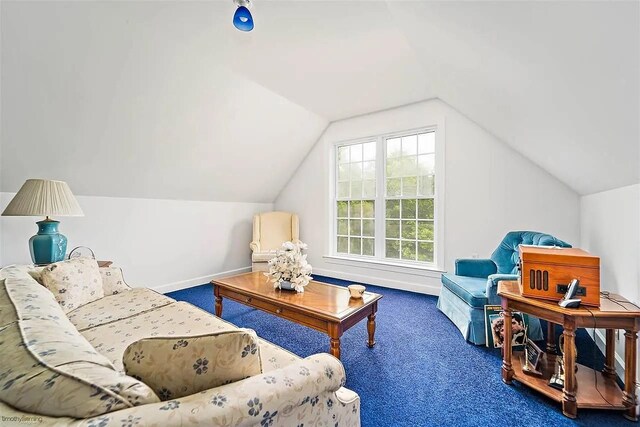 48 Cedar Meadow Dr, Cape May Court House, NJ 08210 - living area with baseboards, vaulted ceiling, and carpet floors