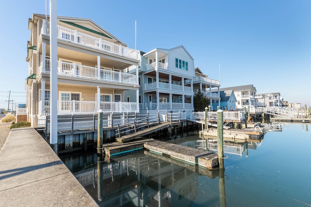 dock area with a water view