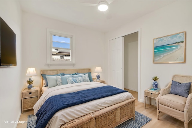 715 Eldredge Ave, North Cape May, NJ 08204 - bedroom with a ceiling fan, baseboards, and light wood finished floors
