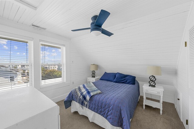 127 34th St, Avalon, NJ 08202 - bedroom featuring light colored carpet, lofted ceiling, and a ceiling fan