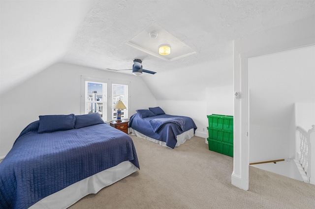 127 34th St, Avalon, NJ 08202 - carpeted bedroom with lofted ceiling, a textured ceiling, and ceiling fan