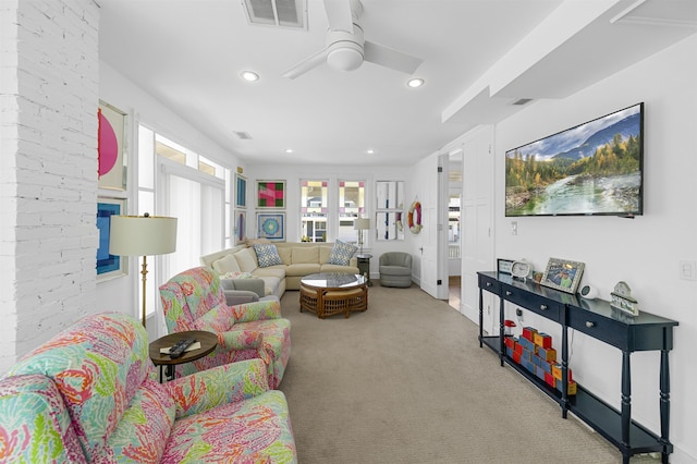 127 34th St, Avalon, NJ 08202 - carpeted living room featuring a ceiling fan and recessed lighting