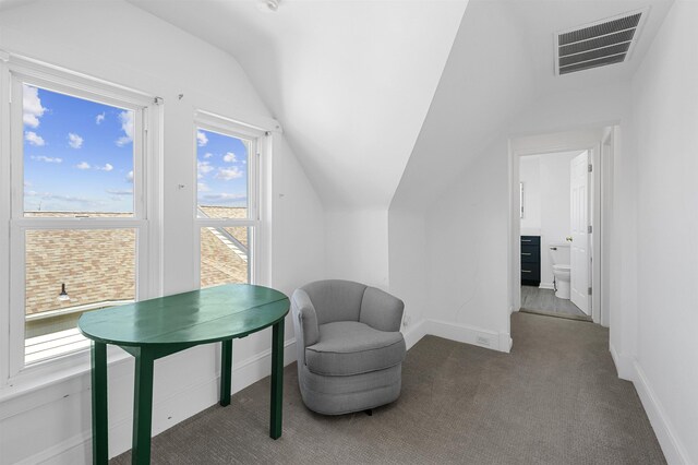 127 34th St, Avalon, NJ 08202 - living area featuring vaulted ceiling, baseboards, and carpet