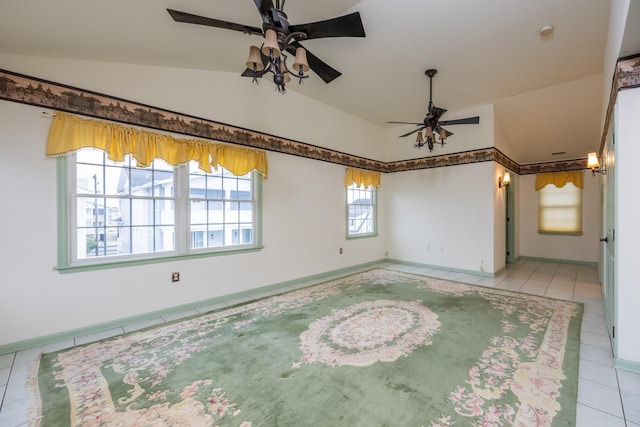 5011 Haven Ave Unit 2, Ocean City, NJ 08226 - unfurnished room featuring ceiling fan, light tile patterned floors, vaulted ceiling, and baseboards