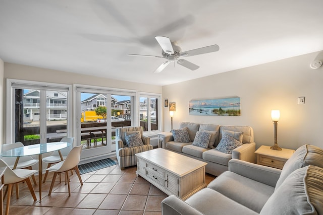 66 E 20th St Unit 108, Avalon, NJ 08202 - living room featuring plenty of natural light, tile patterned floors, and ceiling fan