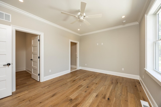 1840 Rt 9th Hwy, Seaville, NJ 08230 - empty room featuring a ceiling fan, light wood-style floors, ornamental molding, baseboards, and recessed lighting