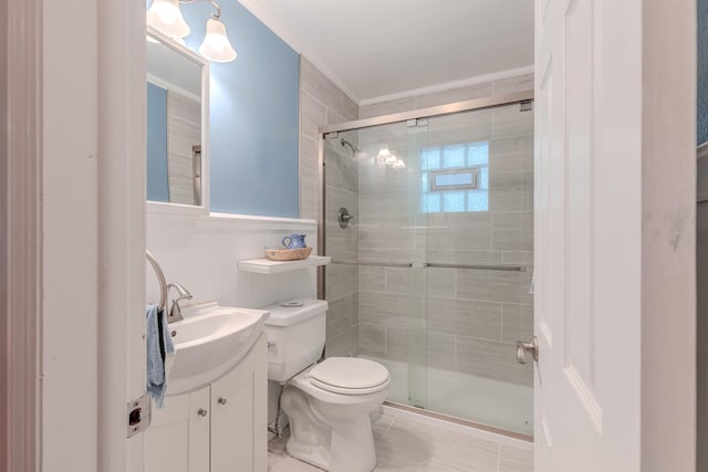15 Seaview Ave, Beesleys Point, NJ 08223 - bathroom featuring a stall shower, vanity, and crown molding