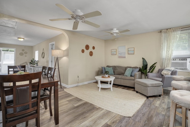 39 E Pacific Ave, Villas, NJ 08251 - living room featuring light wood-type flooring, ceiling fan, and cooling unit