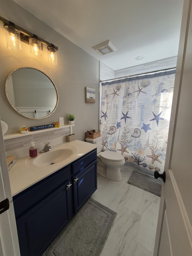 424 W Andrews Ave, Wildwood, NJ 08260 - bathroom with vanity, marble look tiles, and curtained shower