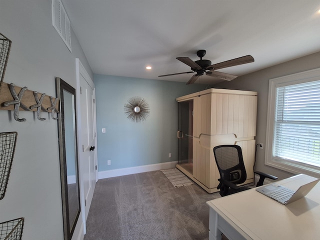 424 W Andrews Ave, Wildwood, NJ 08260 - office area with ceiling fan, dark colored carpet, and recessed lighting