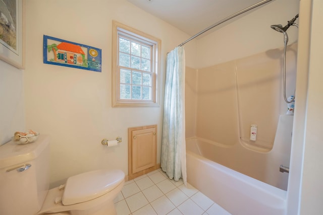 bathroom with tile patterned flooring, toilet, and shower / tub combo