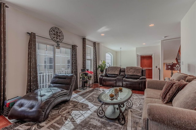 living area featuring recessed lighting