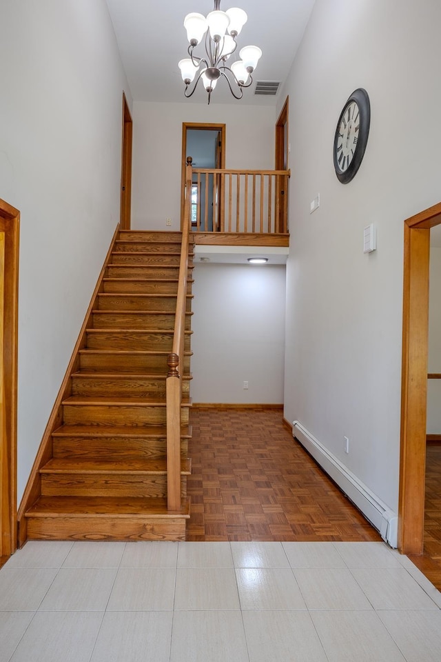 970 Shirley Ave, Erma, NJ 08204 - stairs with a baseboard heating unit and a chandelier