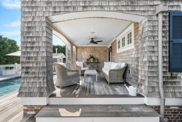 74 38th St, Avalon, NJ 08202 - view of patio / terrace featuring ceiling fan, a deck, and an outdoor living space