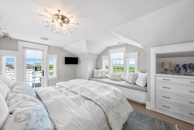 74 38th St, Avalon, NJ 08202 - bedroom with access to exterior, dark wood-style floors, and lofted ceiling