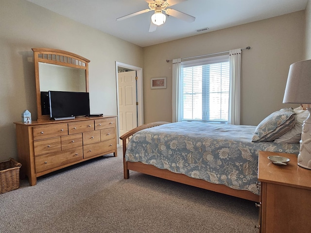 bedroom featuring carpet flooring and ceiling fan