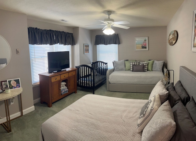 bedroom with carpet flooring and ceiling fan