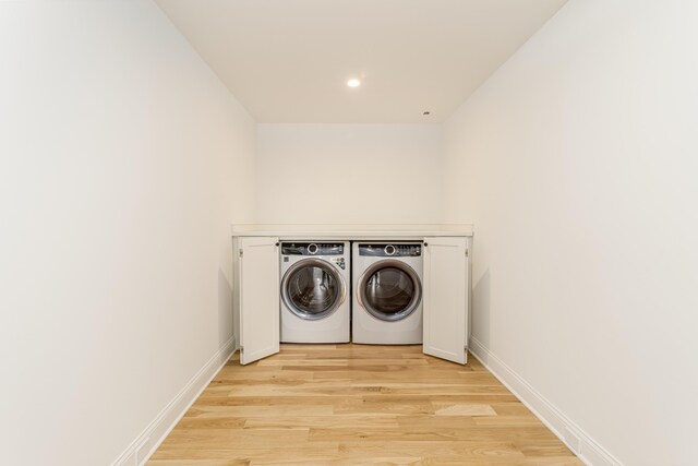 146 22nd St, Avalon, NJ 08202 - washroom with washer and clothes dryer, light wood-style flooring, and recessed lighting