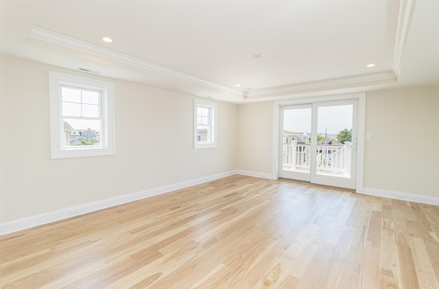 146 22nd St, Avalon, NJ 08202 - empty room with a tray ceiling, crown molding, light wood-style floors, and recessed lighting
