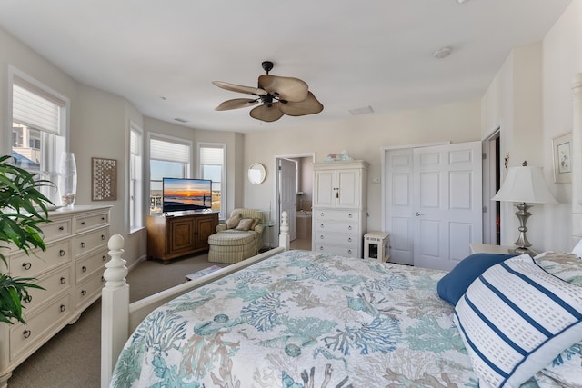 3401 Seaboard Cir Unit 3401, North Wildwood, NJ 08260 - bedroom with ceiling fan, carpet, a closet, and visible vents