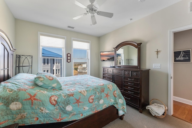 3401 Seaboard Cir Unit 3401, North Wildwood, NJ 08260 - bedroom featuring a ceiling fan, visible vents, baseboards, access to outside, and carpet