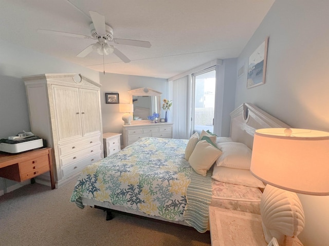 bedroom featuring carpet flooring and ceiling fan