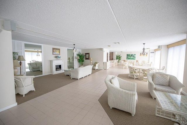 living room featuring a chandelier