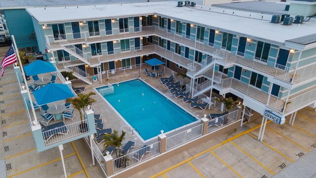 view of swimming pool featuring a patio