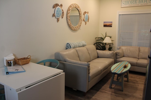 living room with dark wood-type flooring