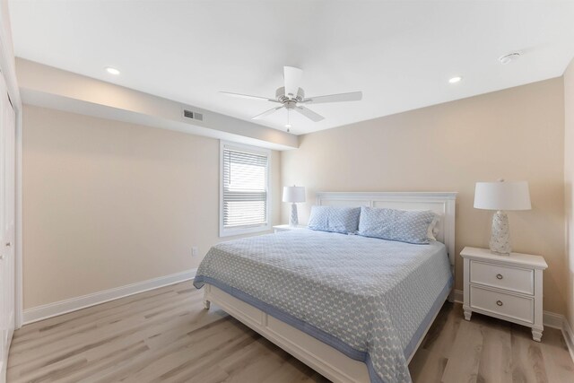 120 W 1st Ave Unit 1, North Wildwood, NJ 08260 - bedroom featuring light wood-style floors, recessed lighting, and a ceiling fan