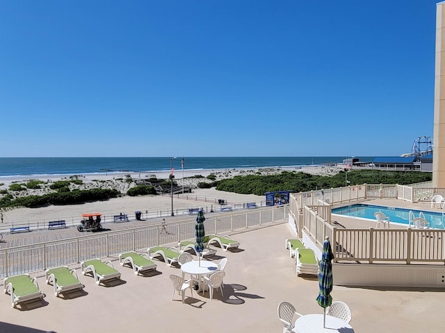 view of water feature with a beach view