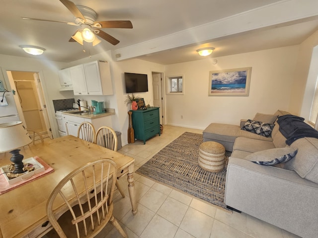 interior space featuring ceiling fan