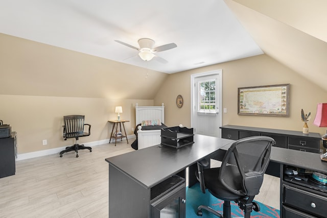 735 Maple Ave, West Cape May, NJ 08204 - office with a ceiling fan, vaulted ceiling, and light wood-style flooring