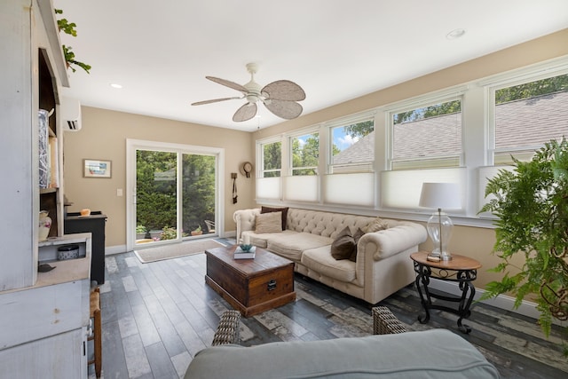735 Maple Ave, West Cape May, NJ 08204 - living area featuring a wall mounted air conditioner, a ceiling fan, wood finished floors, and recessed lighting