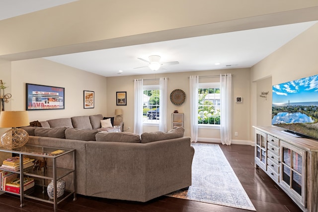735 Maple Ave, West Cape May, NJ 08204 - living room with dark wood-style floors, recessed lighting, and ceiling fan
