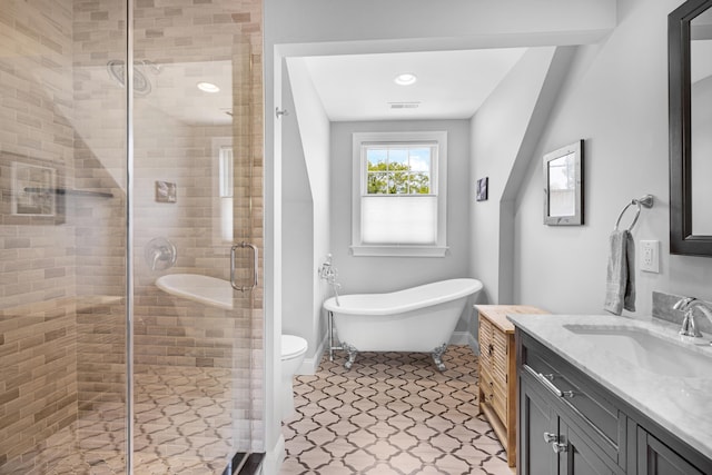 735 Maple Ave, West Cape May, NJ 08204 - bathroom with vanity, a stall shower, and a freestanding tub