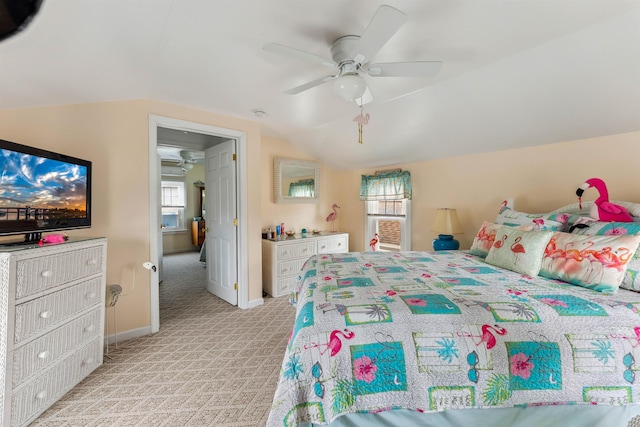 214 W 12th Ave, North Wildwood, NJ 08260 - bedroom with vaulted ceiling, light colored carpet, and ceiling fan