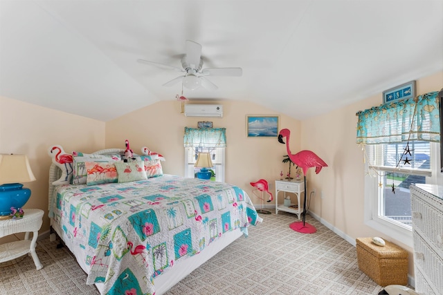214 W 12th Ave, North Wildwood, NJ 08260 - carpeted bedroom with a wall unit AC, lofted ceiling, and ceiling fan