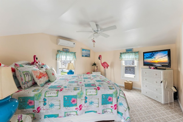 214 W 12th Ave, North Wildwood, NJ 08260 - carpeted bedroom with a wall mounted AC, lofted ceiling, and ceiling fan