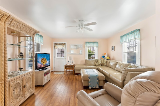 214 W 12th Ave, North Wildwood, NJ 08260 - living room with a ceiling fan and light wood-style floors