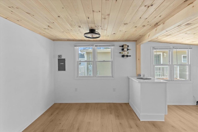 6 E Atlantic Ave, Villas, NJ 08251 - unfurnished room featuring light wood finished floors, wooden ceiling, electric panel, and baseboards