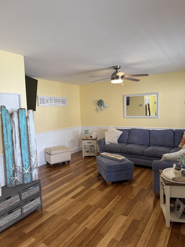5301 Hudson Ave Unit B, Wildwood, NJ 08260 - living area featuring wood finished floors, wainscoting, and a ceiling fan