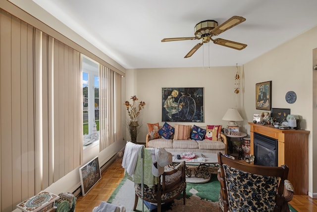 100 Oakdale Ave, Villas, NJ 08251 - living area with a ceiling fan and a fireplace