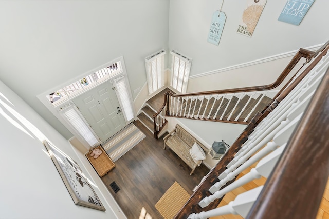 148 W Heather Rd Unit 148, Wildwood Crest, NJ 08260 - entryway featuring a towering ceiling, stairs, and wood finished floors