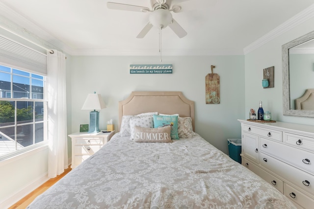 148 W Heather Rd Unit 148, Wildwood Crest, NJ 08260 - bedroom with ornamental molding, wood finished floors, baseboards, and ceiling fan