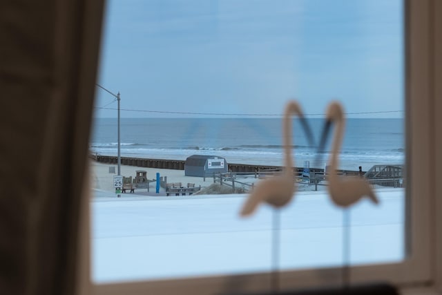 interior space featuring a view of the beach