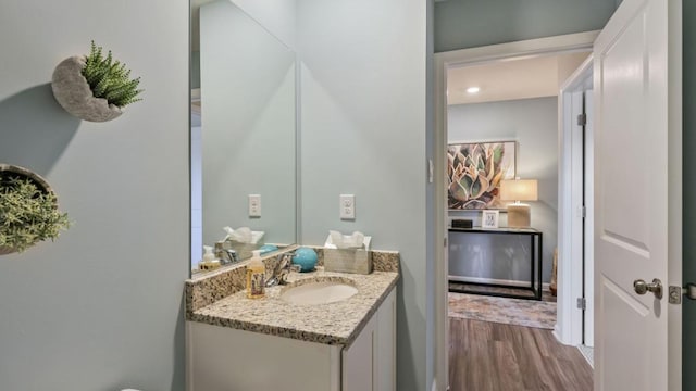 214 Bentz Ave, Villas, NJ 08251 - bathroom featuring wood finished floors, vanity, and recessed lighting