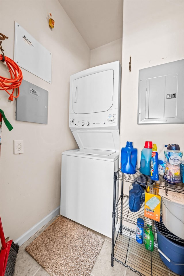 216 E Roberts Ave Unit 7, Wildwood, NJ 08260 - laundry room with stacked washer and clothes dryer and electric panel