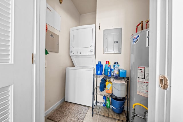 216 E Roberts Ave Unit 7, Wildwood, NJ 08260 - laundry room featuring estacked washer and dryer, water heater, and electric panel