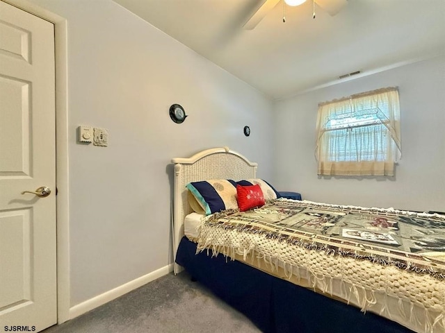 604 Keats Ave, Beesleys Point, NJ 08223 - bedroom featuring carpet flooring, baseboards, ceiling fan, and vaulted ceiling